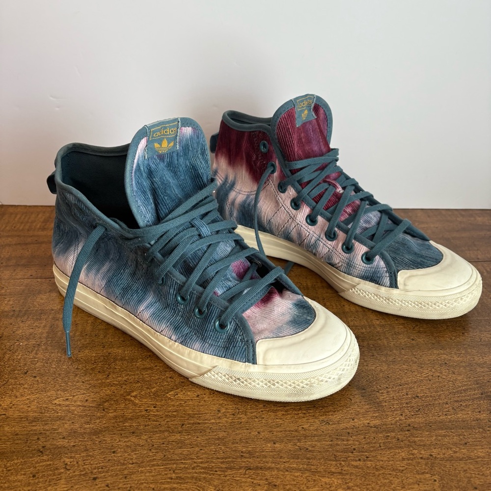 Adidas Nizza high top shoes men’s size 9.5 blue and purple corduroy tie dye cl